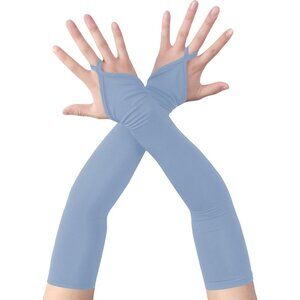 Women's Finger Loop Light Blue Elegant Spandex Elbow Length Satin Gloves